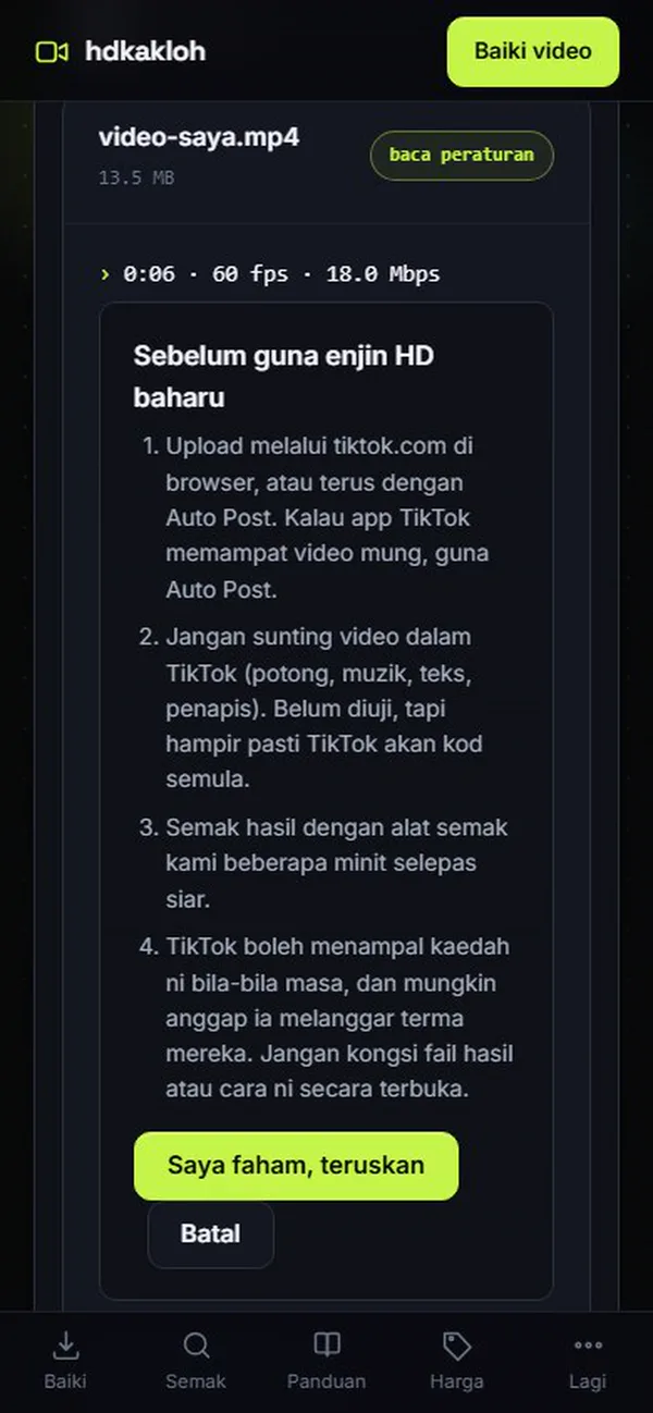 Kotak peraturan Sebelum guna enjin HD baharu